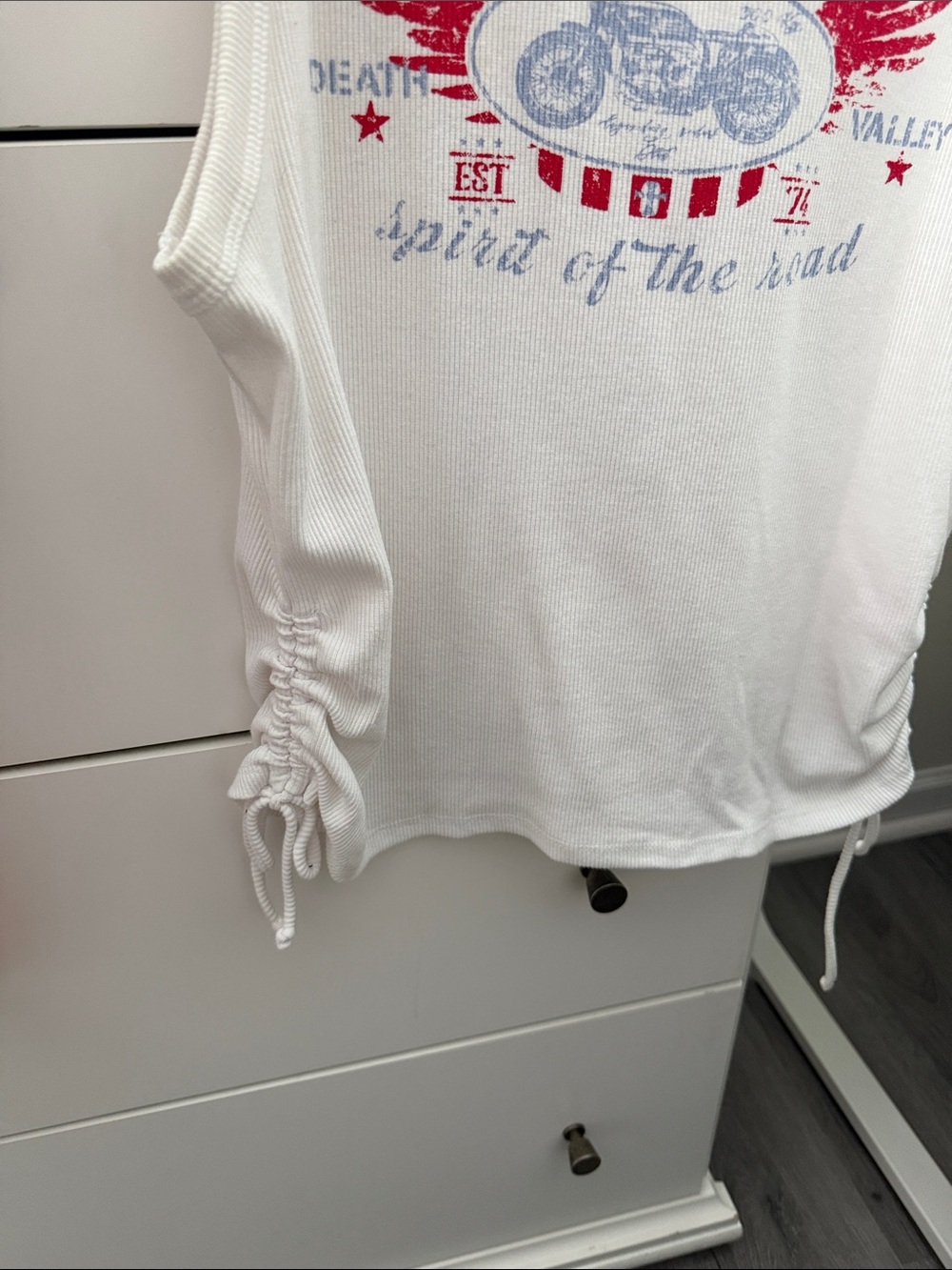White Ribbed Tank Top with Custom Racing Graphic - Picture 2 of 4